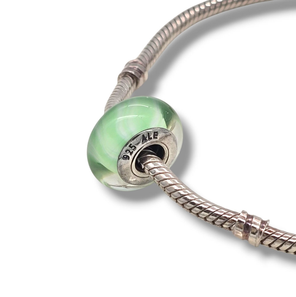 PANDORA Light Aqua/Green Candy Stripes Murano Glass Bead Charm S925 Retired - Picture 9 of 16